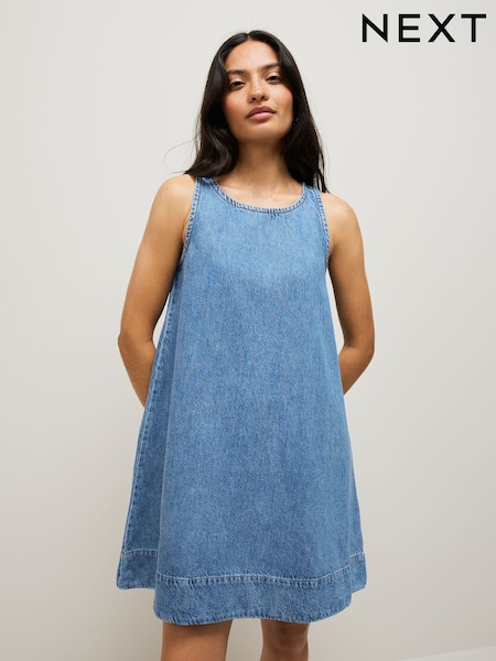 Mid Blue 100% Cotton Denim Racer Mini Dress (AU1999) | £32