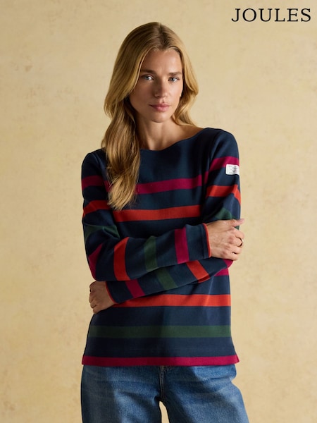 Joules Harbour Navy Boat Neck 100% Cotton Breton Top (AU2036) | £35