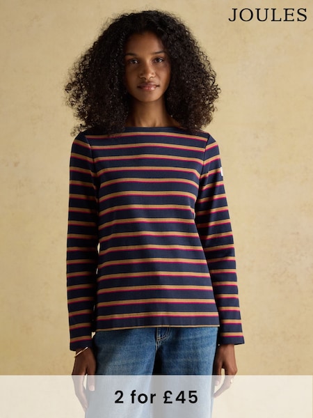 Joules Harbour Tan/Navy Boat Neck Breton Top (AU2039) | £29
