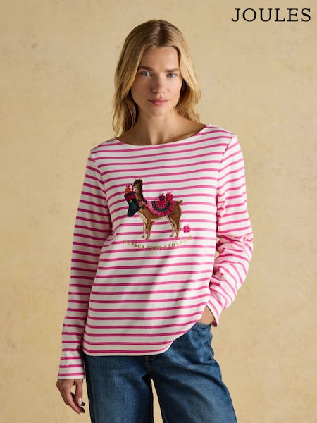 Joules Festive Harbour Alpaca Cream/Pink Boat Neck Breton Top (AU2050) | £40