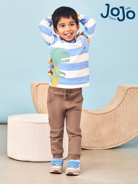 JoJo Maman Bébé Blue Dinosaur 100% Cotton Appliqué Top (AU2253) | £17 - £20