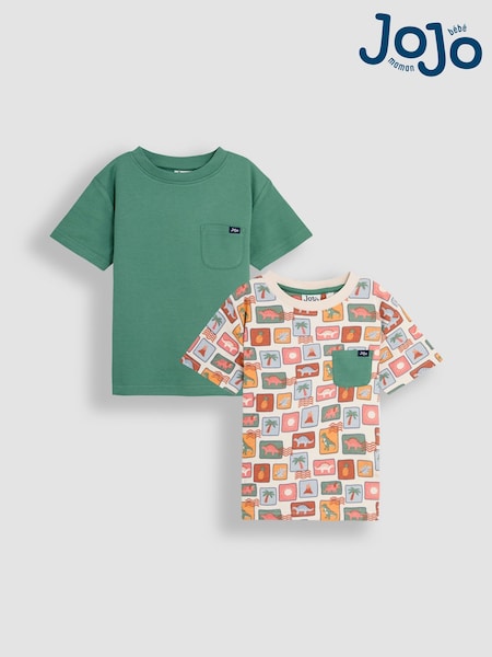 JoJo Maman Bébé Stone Dino Stamp 2-Pack Printed & Plain T-Shirts (AU2258) | £20 - £23