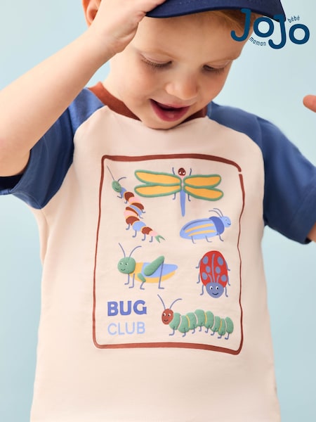 JoJo Maman Bébé Stone Bug Printed 100% Cotton T-Shirt (AU2262) | £16 - £19