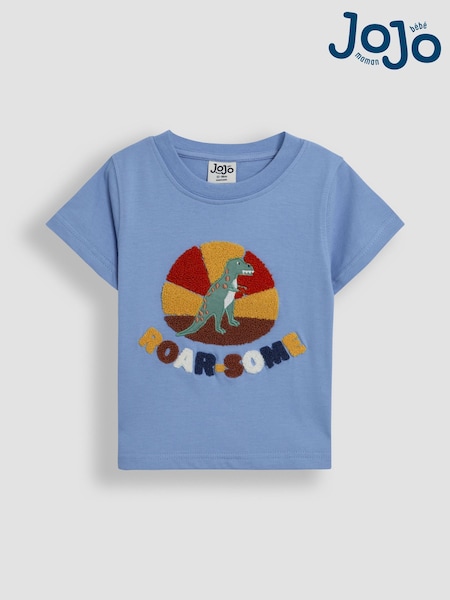 JoJo Maman Bébé Blue Roarsome 100% Cotton Appliqué T-Shirt (AU2271) | £16 - £19