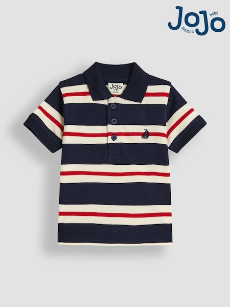 JoJo Maman Bébé Navy Classic Stripe Polo Shirt (AU2277) | £16 - £19