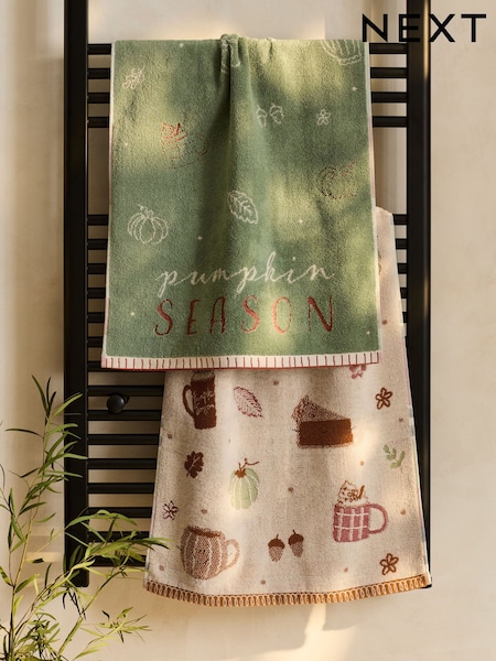 Set of 2 Multi Pumpkin Season 100% Cotton Hand Towels (AU2316) | £18
