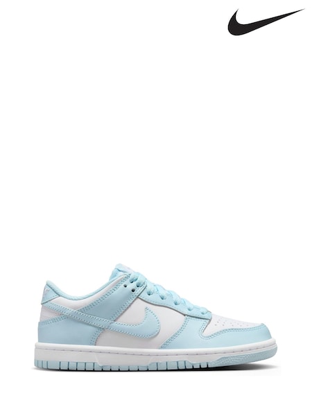 Nike White/Glacier Blue Youth Dunk Low Trainers (AU2356) | £0