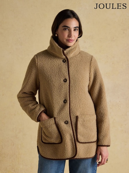 Joules Sadie Taupe Longline Fleece Jacket (AU2361) | £79