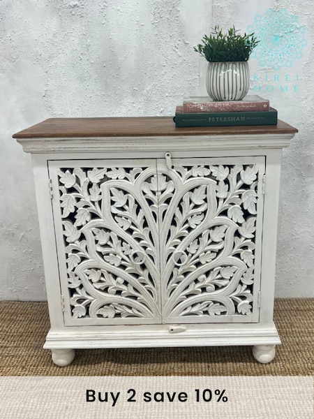 Kirei Home White Hand Carved Filigree 2 Door Sideboard (AU2372) | £595