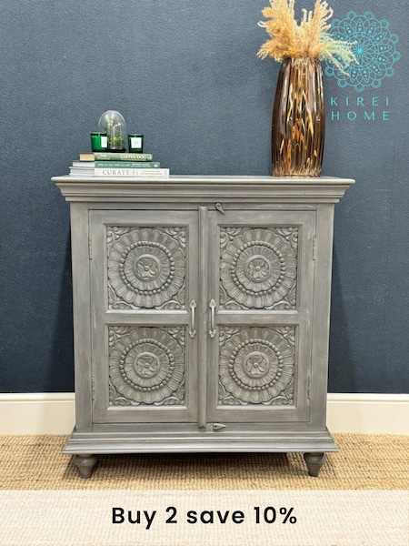 Kirei Home Grey Hand Carved Mango Wood 2 Door Sideboard (AU2377) | £595