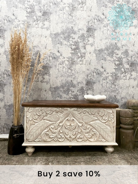 Kirei Home White Hand Carved Mango Wood Storage Box (AU2390) | £375
