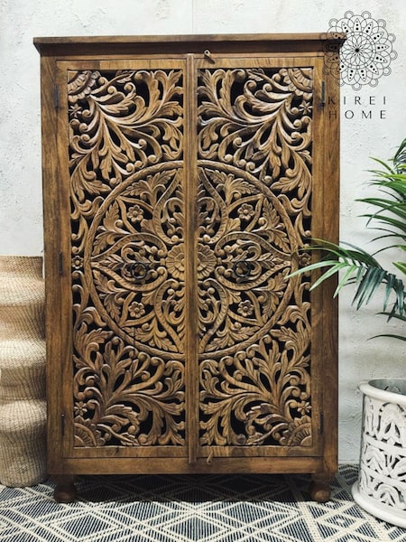 Kirei Home Natural Hand Carved Floral Patterned Double Cabinet (AU2393) | £925