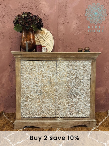 Kirei Home Cream 2 Door Hand Carved Mango Wood Sideboard (AU2400) | £625