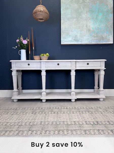 Kirei Home White Hand Carved Mango Wood Console Table (AU2408) | £825