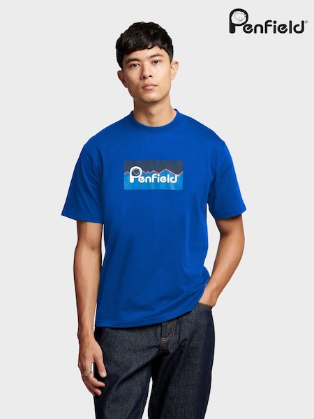 Penfield Blue Mens Relaxed Fit Large Original Logo 100% Cotton T-Shirt (AU2450) | £30