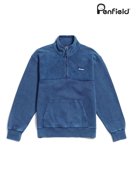 Penfield Blue Mens Washed Panelled Funnel Neck Sweatshirt (AU2455) | £125