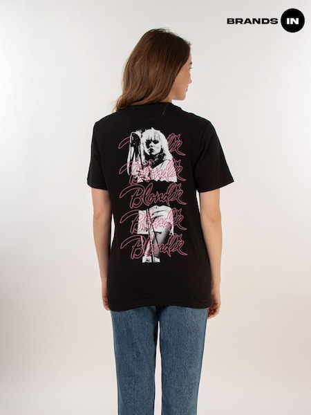 Brands In Black Blondie Singing Repeat Logos Women Boyfriend Fit Music T-Shirt (AU2471) | £30