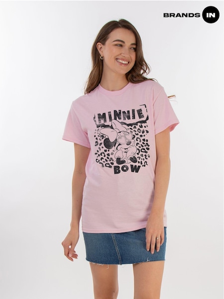 Brands In Pink Women Boyfriend Fit Leopard Print 100% Cotton Disney Minnie Mouse T-Shirt (AU2476) | £25