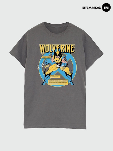 Brands In Grey Men 100% Cotton Marvel Universe X-Men Wolverine Text T-Shirt (AU2478) | £25