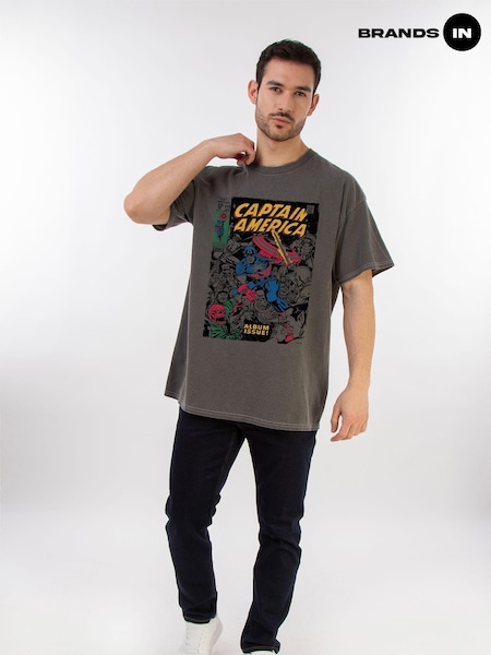 Brands In Grey Men Captain America Marvel Comics 100% Cotton Album T-Shirt (AU2480) | £25