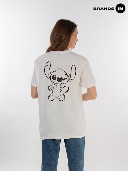 Brands In White 100% Cotton Boyfriend Fit Disney Lilo & Stitch Wink Womens T-Shirt (AU2481) | £30