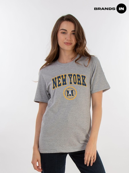 Brands In Grey Women Boyfriend Fit Disney Mickey Mouse New York Seal Heather T-Shirt (AU2486) | £25