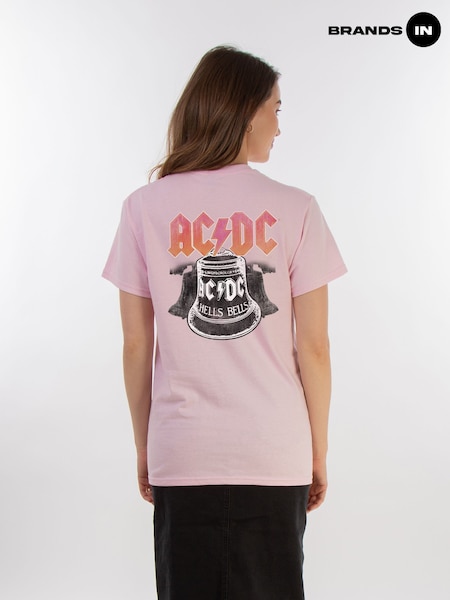 Brands In Pink ACDC Hells Bells Gradient Women Boyfriend Fit Music T-Shirt (AU2489) | £30