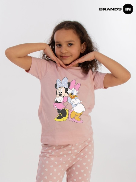 Brands In Pink Girls 100% Cotton Disney Minnie Mouse Daisy Duck Pose Hearts Pyjamas (AU2492) | £22