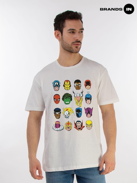 Brands In White Men 100% Cotton Marvel Comics Faces T-Shirt (AU2494) | £25