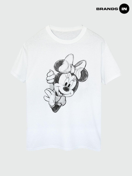 Brands In White Women Boyfriend Fit 100% Cotton Disney Minnie Mouse Sketch T-Shirt (AU2496) | £25