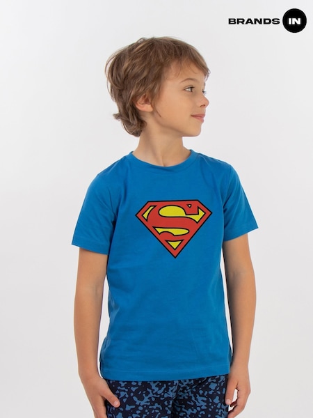 Brands In Blue Boys 100% Cotton DC Comics Superman Logo Royal Camo Pyjamas (AU2502) | £22