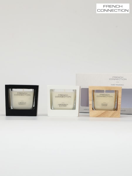 French Connection Natural Wooden Surround Detail Trio of Candles Gift Set 3 X 50G (AU2532) | £25