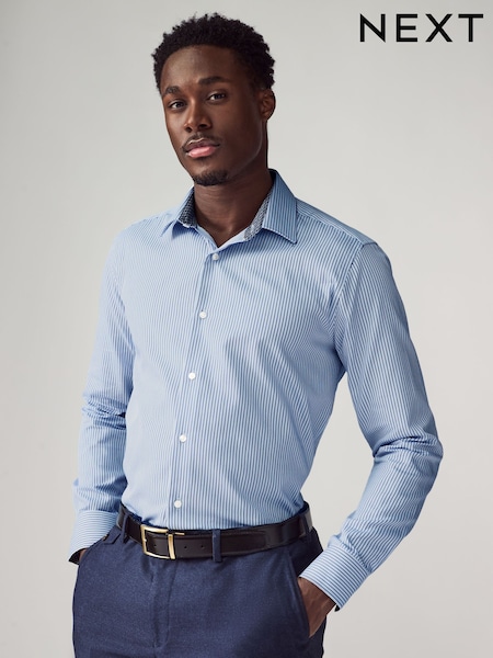 Blue 100% Cotton Stripe Formal Shirt (AU2554) | £38
