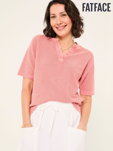 FatFace Fleur Rose Pink Laundered Henley Top (AU2559) | £45