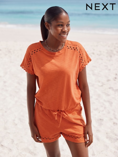 Orange Short Sleeve Bubblehem 100% Cotton T-Shirt (AU2593) | £13