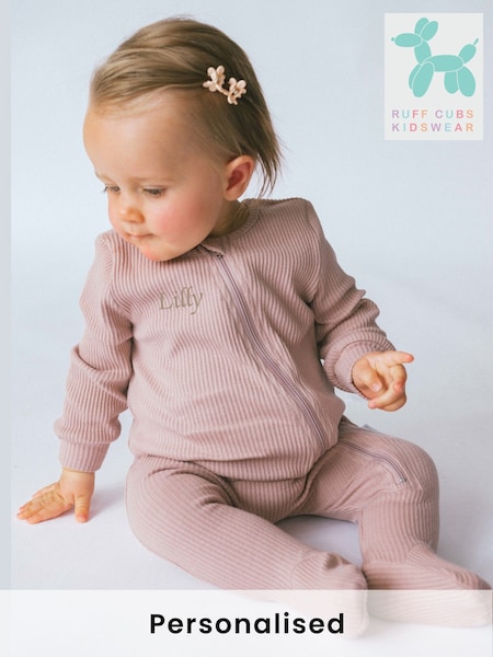 Personalised Ribbed  Sleepsuit By Ruff Cubs Kidswear (AU2618) | £32
