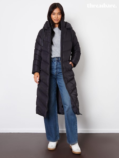 Threadbare Black Padded Maxi Coat (AU2652) | £52
