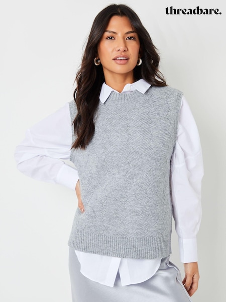 Threadbare Grey High Neck Basket Stitch Knitted Vest (AU2673) | £22