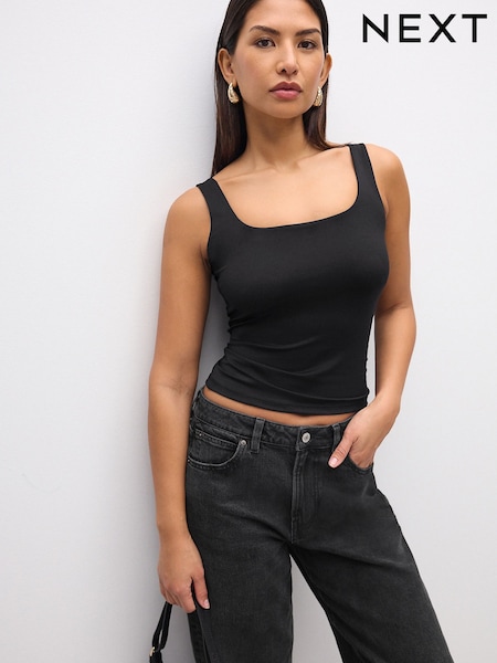 Black Soft Touch Polyamide Scoop Neck Vest Top (AU2788) | £20