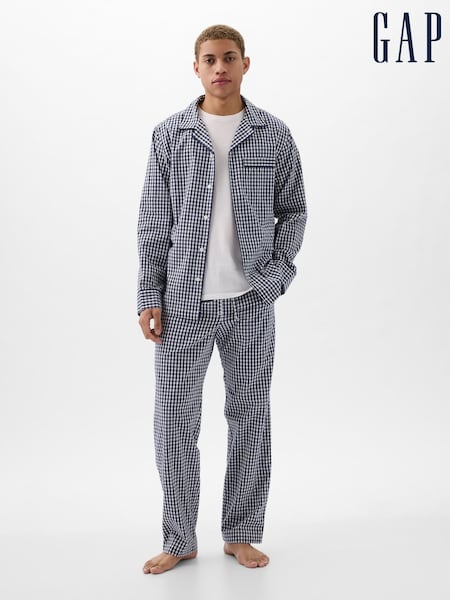 Gap Blue Gingham Cotton Poplin Long Pyjamas (AU2881) | £35