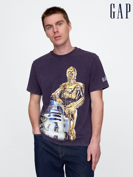 Gap Purple R2D2 & C3PO Star Wars Cotton Crew Neck T-Shirt (AU2889) | £35