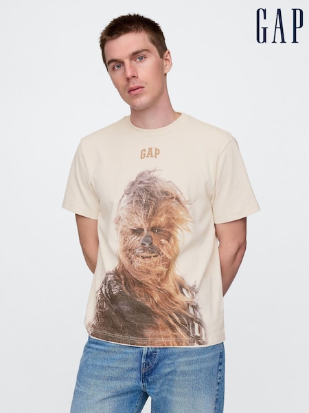 Gap Beige Chewbacca Star Wars Cotton Crew Neck T-Shirt (AU2899) | £35