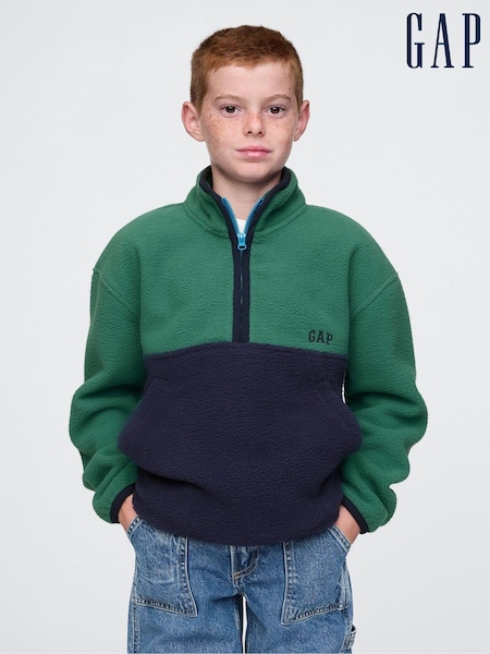 Gap Green Sherpa Logo Half-Zip Pullover Fleece (4-13yrs) (AU2937) | £30