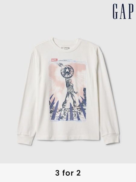 Gap White Captain America Marvel Graphic Long Sleeve T-Shirt (4-13yrs) (AU2945) | £18