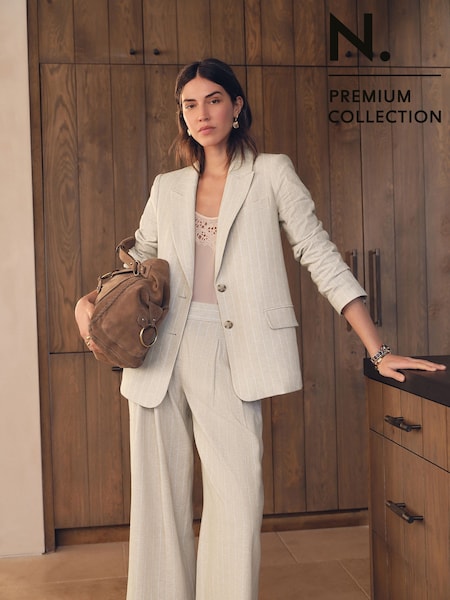 Neutral N. Premium Linen Rich Striped Single Breasted Blazer (AU2965) | £85