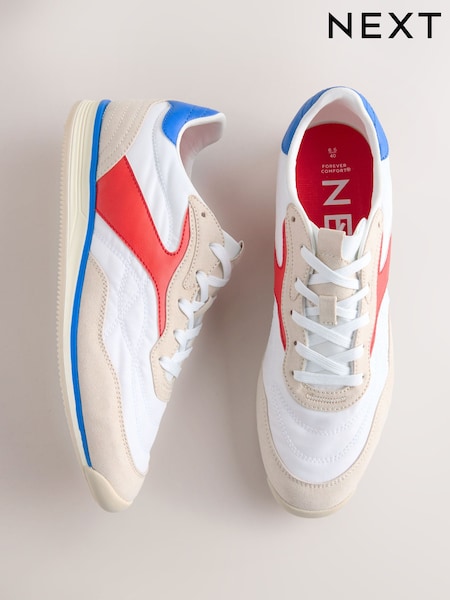 White/Blue/Red Forever Comfort® Slim Panel Detail Lace-Up Trainers (AU2973) | £39