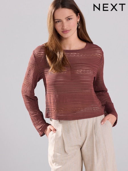 Red Crochet Lightweight Long Sleeve Top (AU3119) | £34