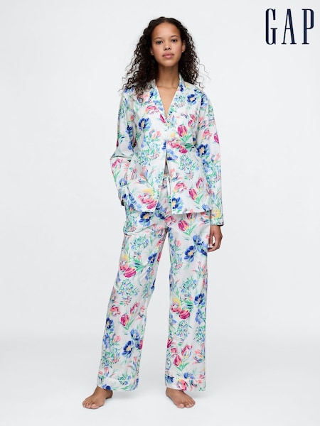 Gap White/Blue Floral Trouser Cotton Poplin Pyjama Bottoms (AU3197) | £17