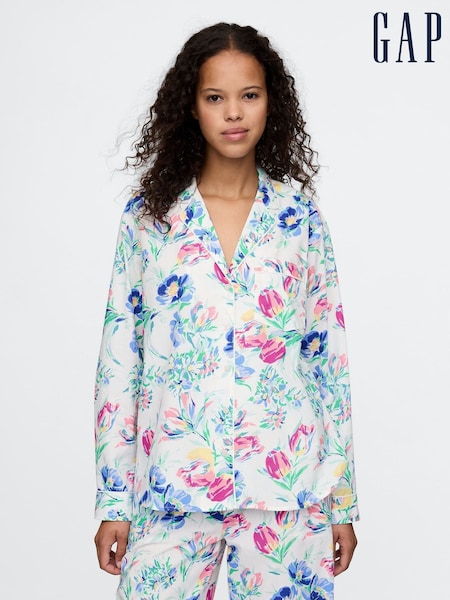 Gap White/Blue Floral Long Sleeve Poplin Pyjama Shirt (AU3207) | £21