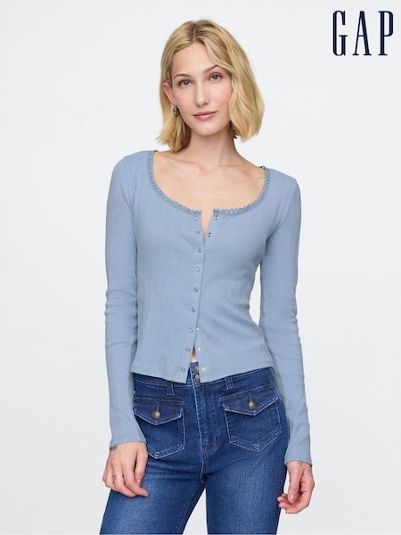 Gap Blue Cropped Pointelle Cardigan (AU3230) | £25